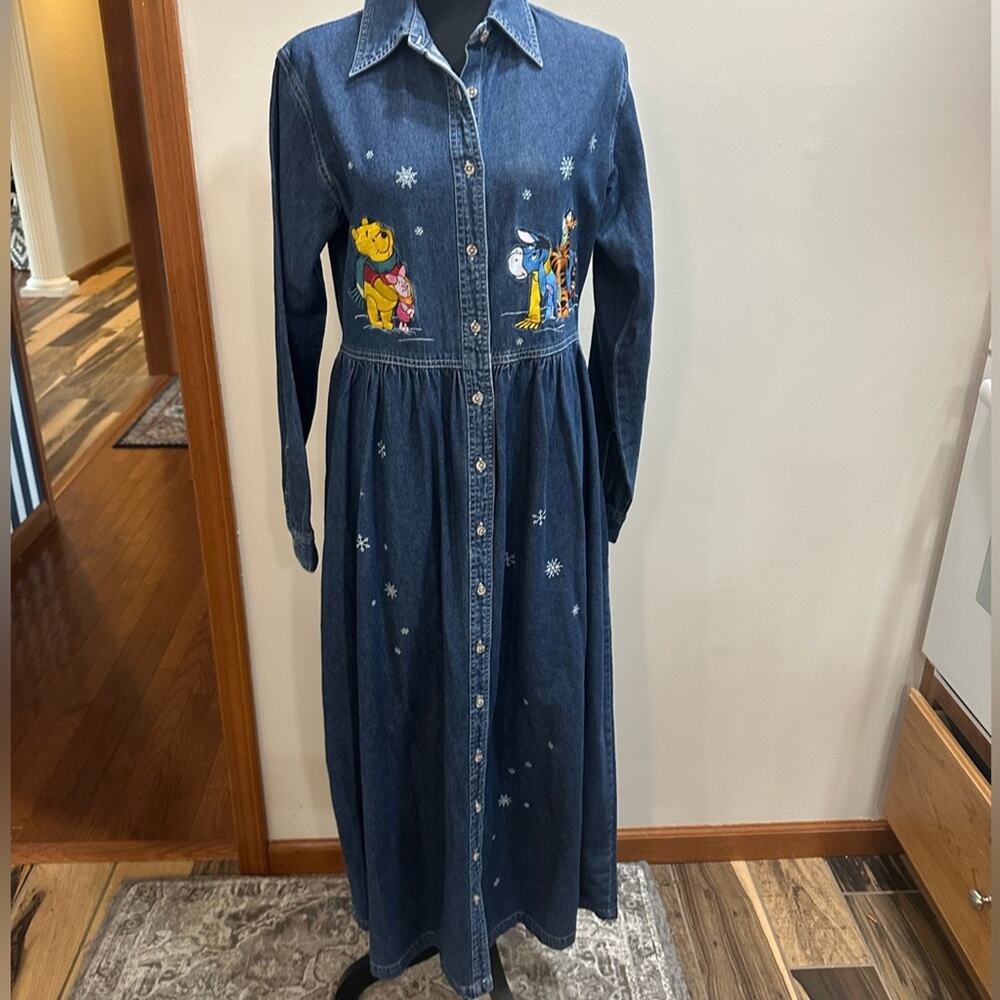 Vintage Disney Winter Jean Dress Winnie the Pooh Medium